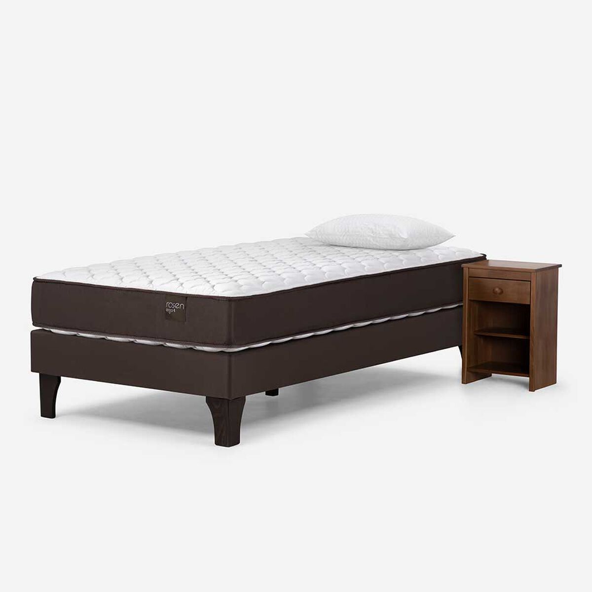 Cama Europea Rosen 1,5 Plazas Ergo T + Velador Ferrara + Almohada Light Americana