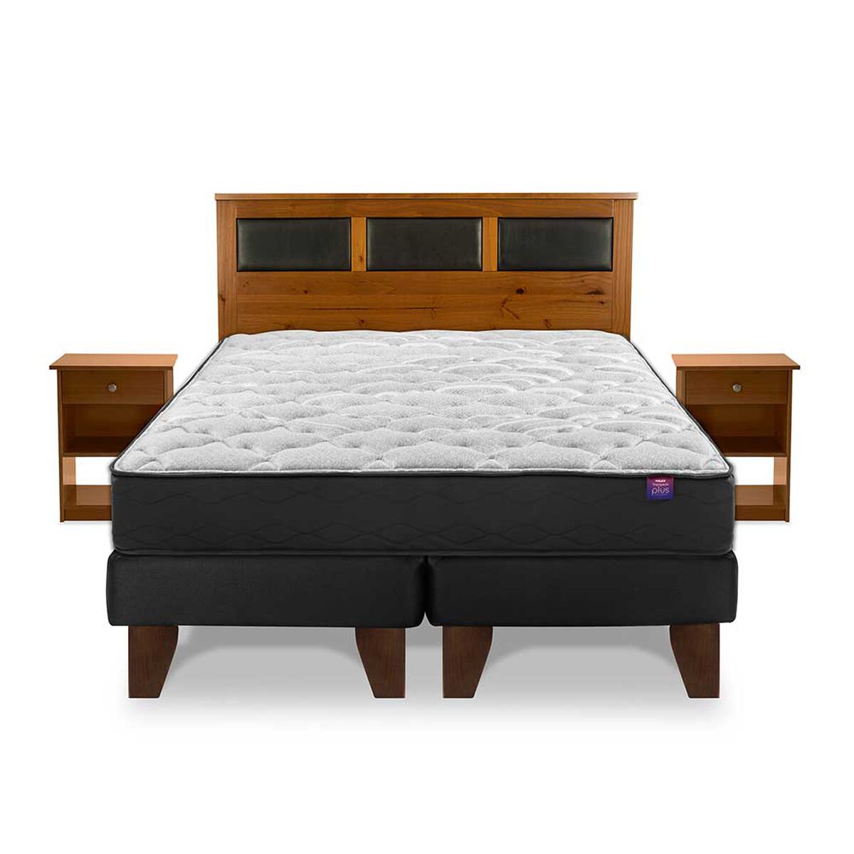 Cama Europea Flex Base Dividida 2 Plazas Therapedic Plus + Respaldo + 2 Veladores Toscana