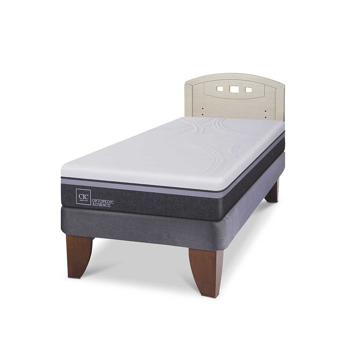 Cama Europea CIC 1,5 Plazas Ortopedic Advance + Respaldo Gales Alpino
