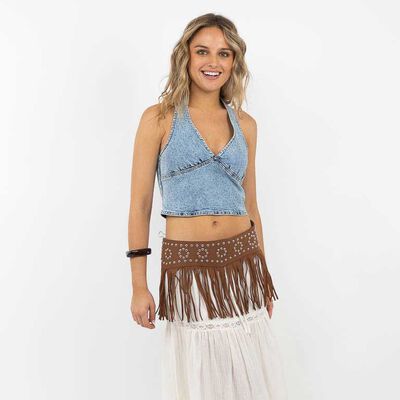 Blusa Crop Denim Sin Mangas Mujer Icono