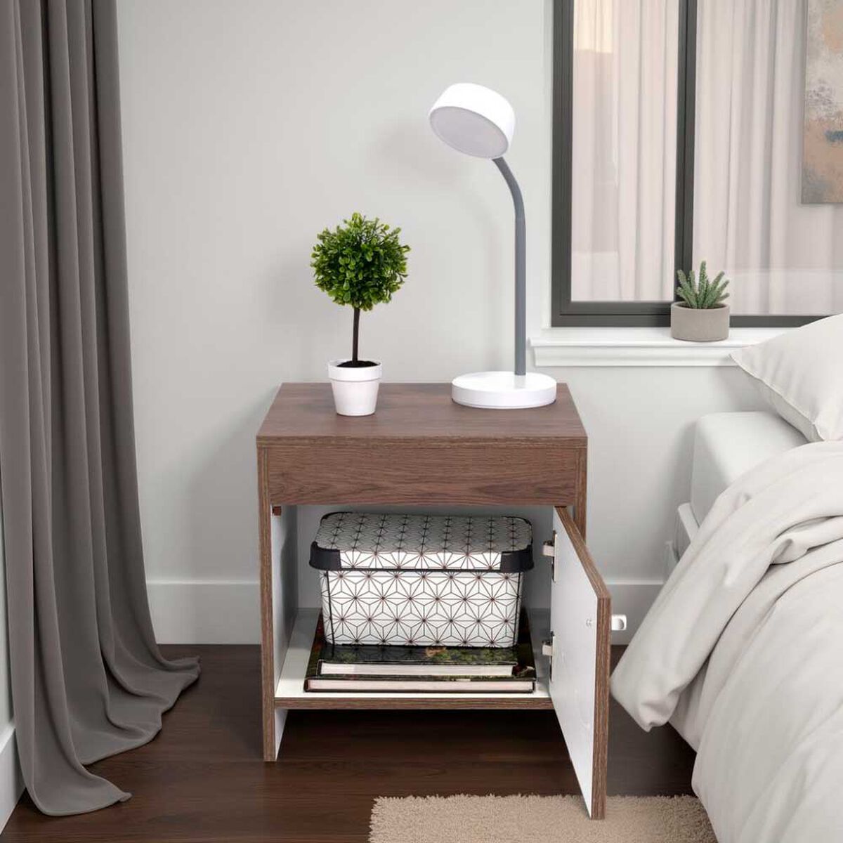 Velador Tuhome Colore 1 Puerta Milan y Blanco