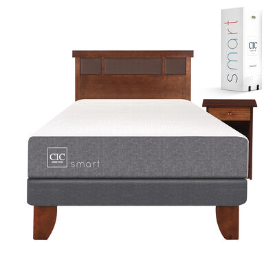 Imagen 1 del producto Cama Europea CIC 1 Plaza Smart + Respaldo + Velador New Dublin Caramelo