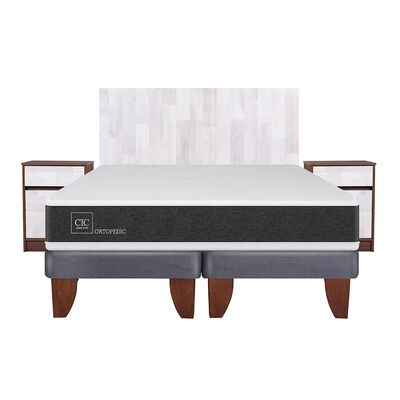 Cama Europea CIC Base Dividida King Ortopedic + Respaldo + 2 Veladores