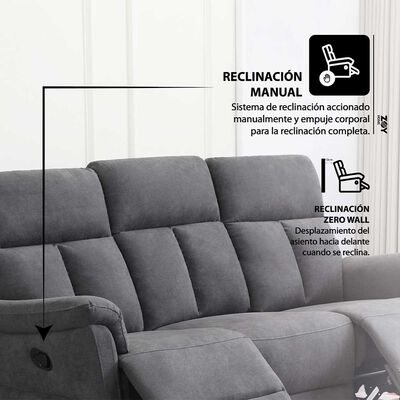 Imagen 2 del producto Sofá Reclinable Zoy Home Beijing 3 Cuerpos Grafito