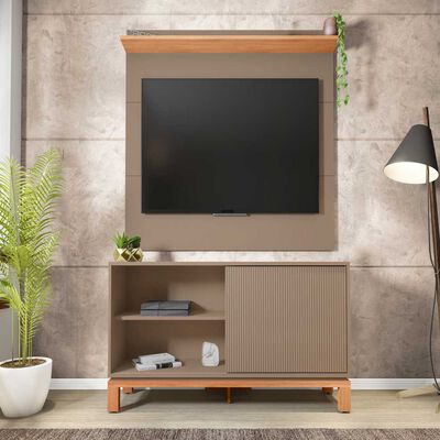 Set Panel + Rack 1.3  + Vitrina Decocasa Mondrian Gris-Casta&ntilde;o