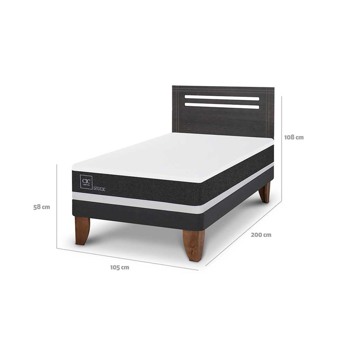 Cama Europea CIC Base Normal 1,5 Plazas Ortopedic + Respaldo Munich