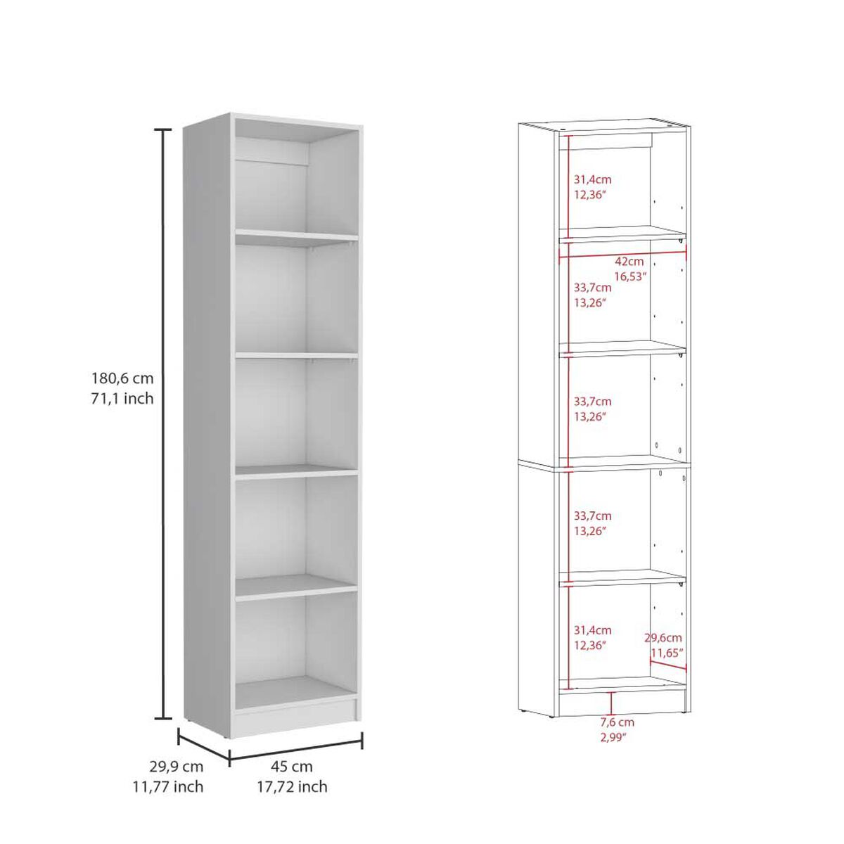 Estante 45 cm + Estante 2 Puertas + Estante 4 Repisas TuHome Home Blanco