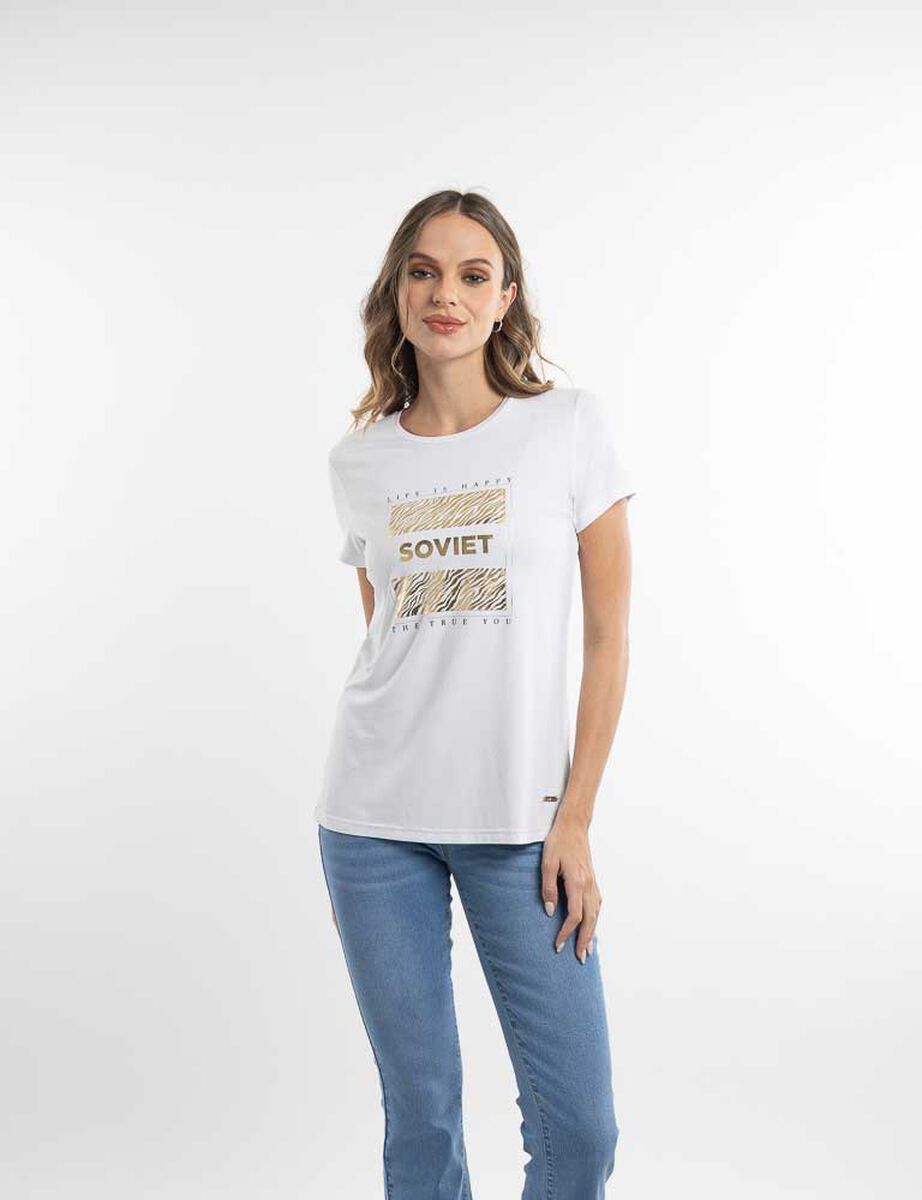 Polera Con Estampado Manga Corta Mujer Soviet