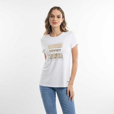 Polera Con Estampado Manga Corta Mujer Soviet