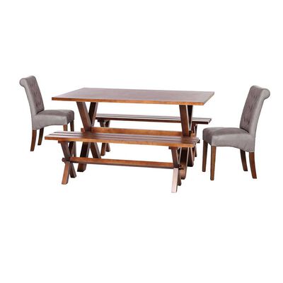 Imagen 1 del producto Juego de Comedor Latam Home Sevilla Oviedo 2 Sillas + 2 Bancas Cuero Kentucky Gris