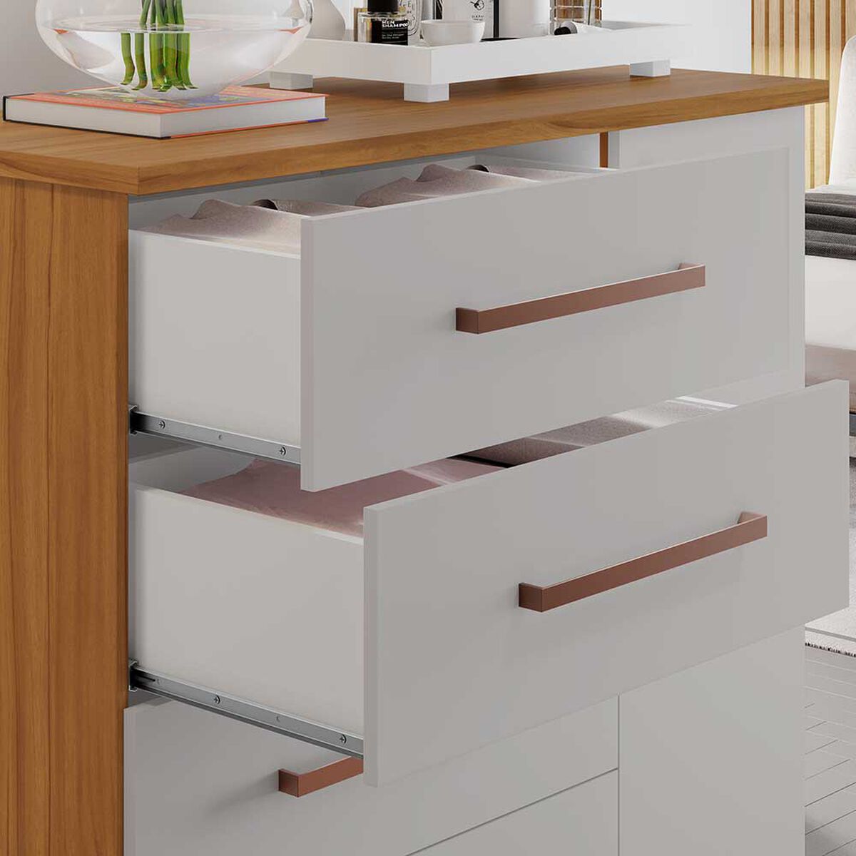 C&oacute;moda Home Mobili Kira 4 Cajones 1 Puerta Blanco Off Caf&eacute;