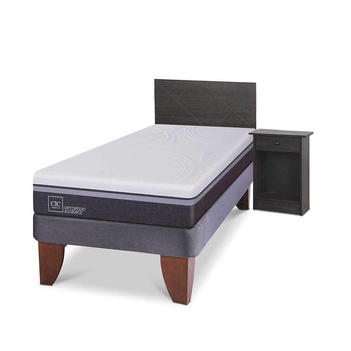 Cama Europea CIC 1,5 Plazas Ortopedic Advance + Respaldo + Velador Villarrica