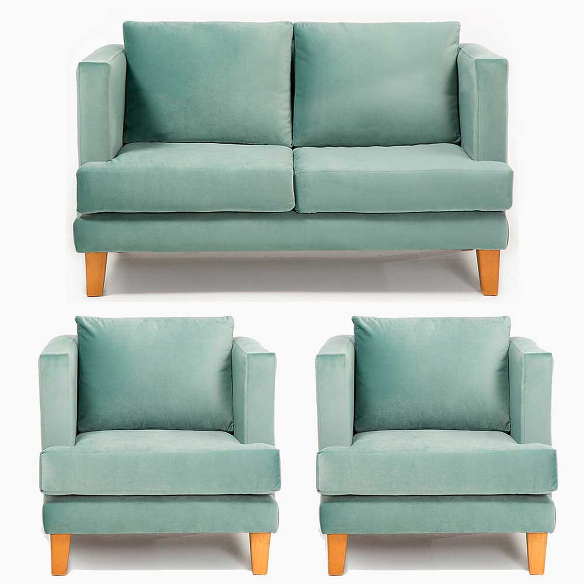 Juego de Living Barra Design Larisa Sofá 2 Cuerpos + Dos Sillones 1 Cuerpo Verde Claro