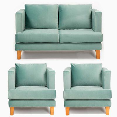 Juego de Living Barra Design Larisa Sofá 2 Cuerpos + Dos Sillones 1 Cuerpo Verde Claro