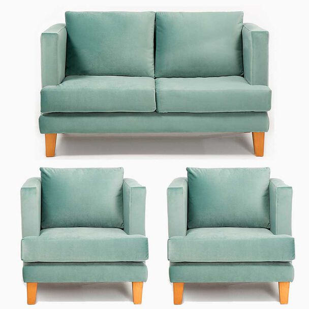 Juego de Living Barra Design Larisa Sofá 2 Cuerpos + Dos Sillones 1 Cuerpo Verde Claro