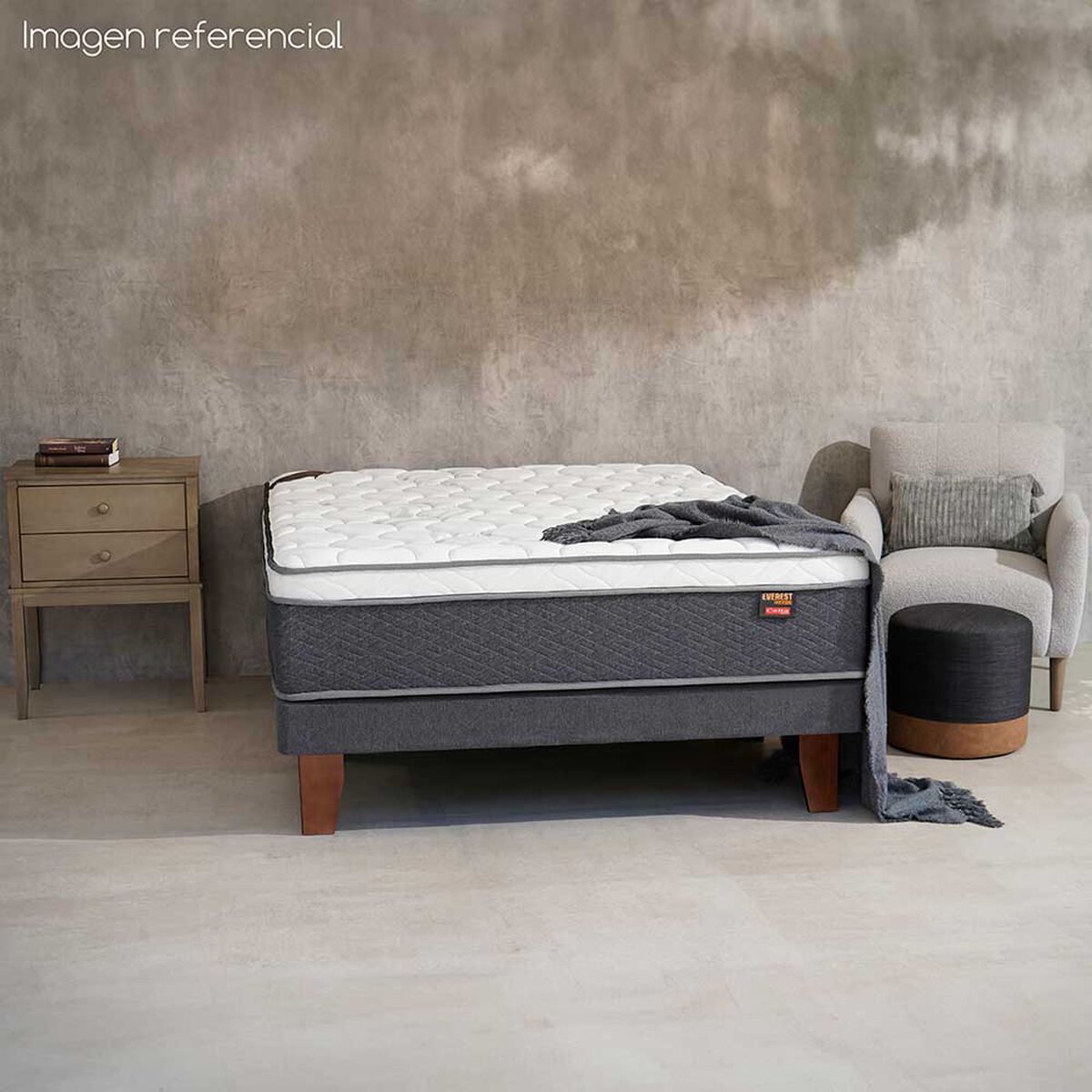 Cama Europea Celta Base Dividida 2 Plazas x 2 mt Everest Cobre + Set Textiles + Almohadas