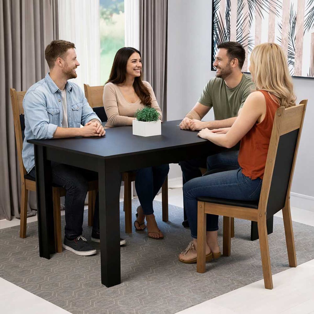 Juego de Comedor Vekkahome Lola Nelly 4 Sillas Negro