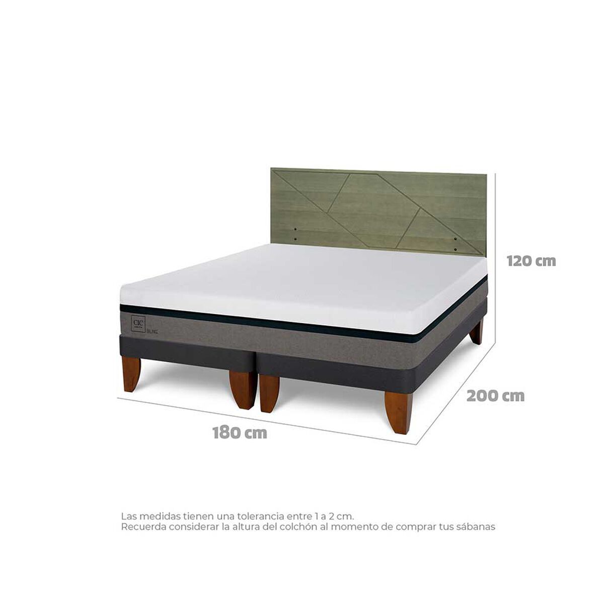 Cama Europea CIC Base Dividida King Balance + Respaldo Villarrica Olivo