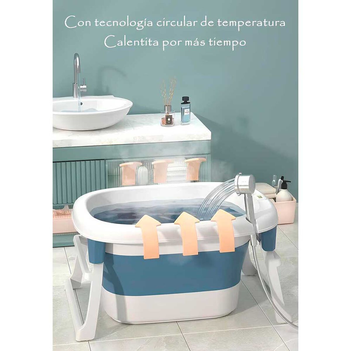 Bañera con Cojin Termómetro más Accesorios Rosada Lubabycas
