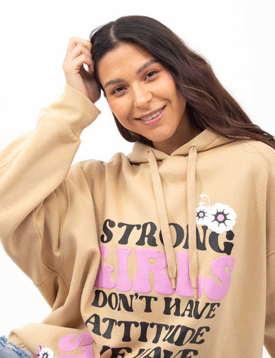 Polerón Hoodie Con Estampado Oversized Mujer Icono