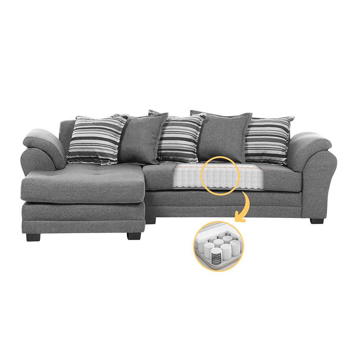 Sof&aacute; Seccional Izquierdo Living Factory Mustang 4 Cuerpos Gris