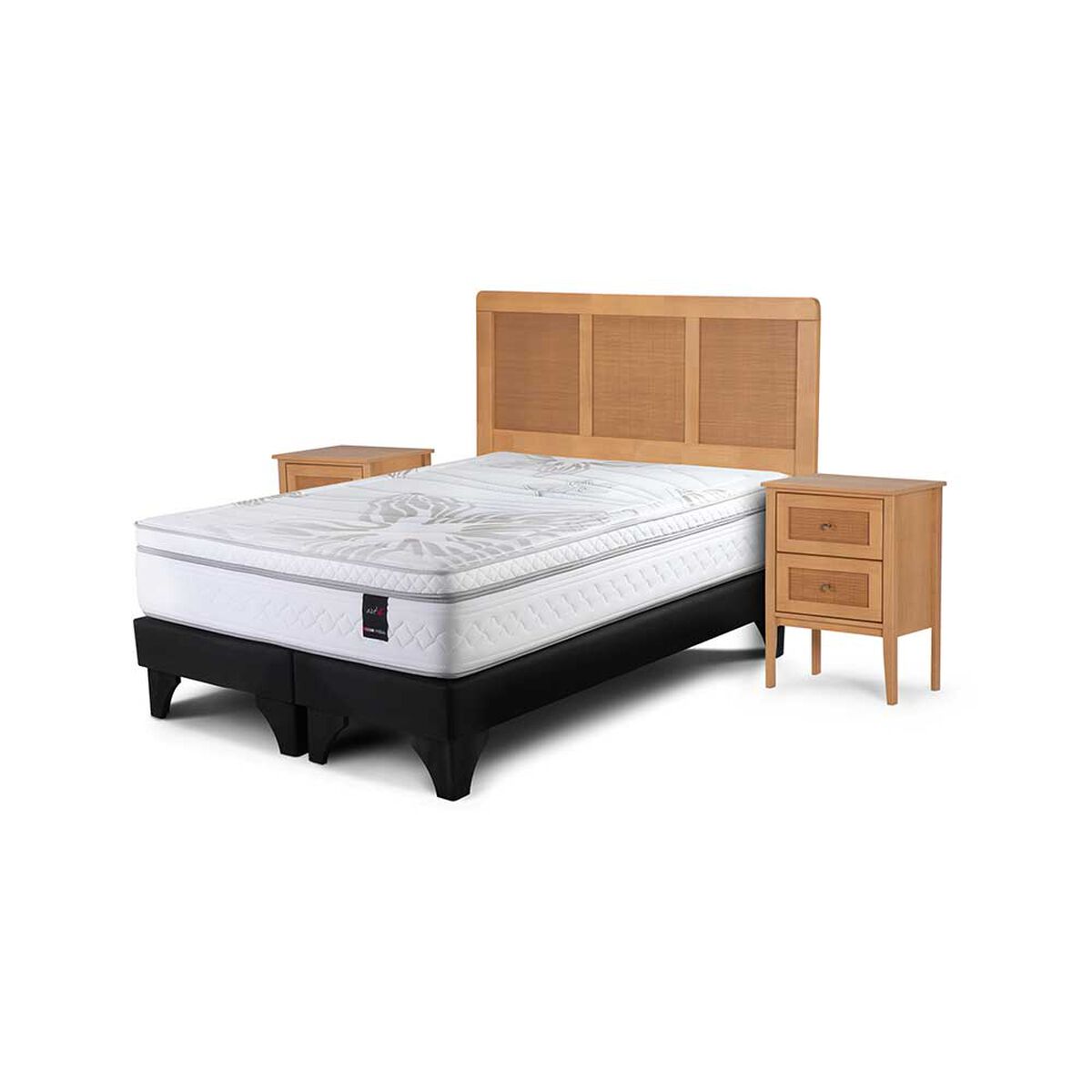 Cama Europea Rosen Base Dividida 2 Plazas Art 4 + Respaldo + 2 Veladores Charles