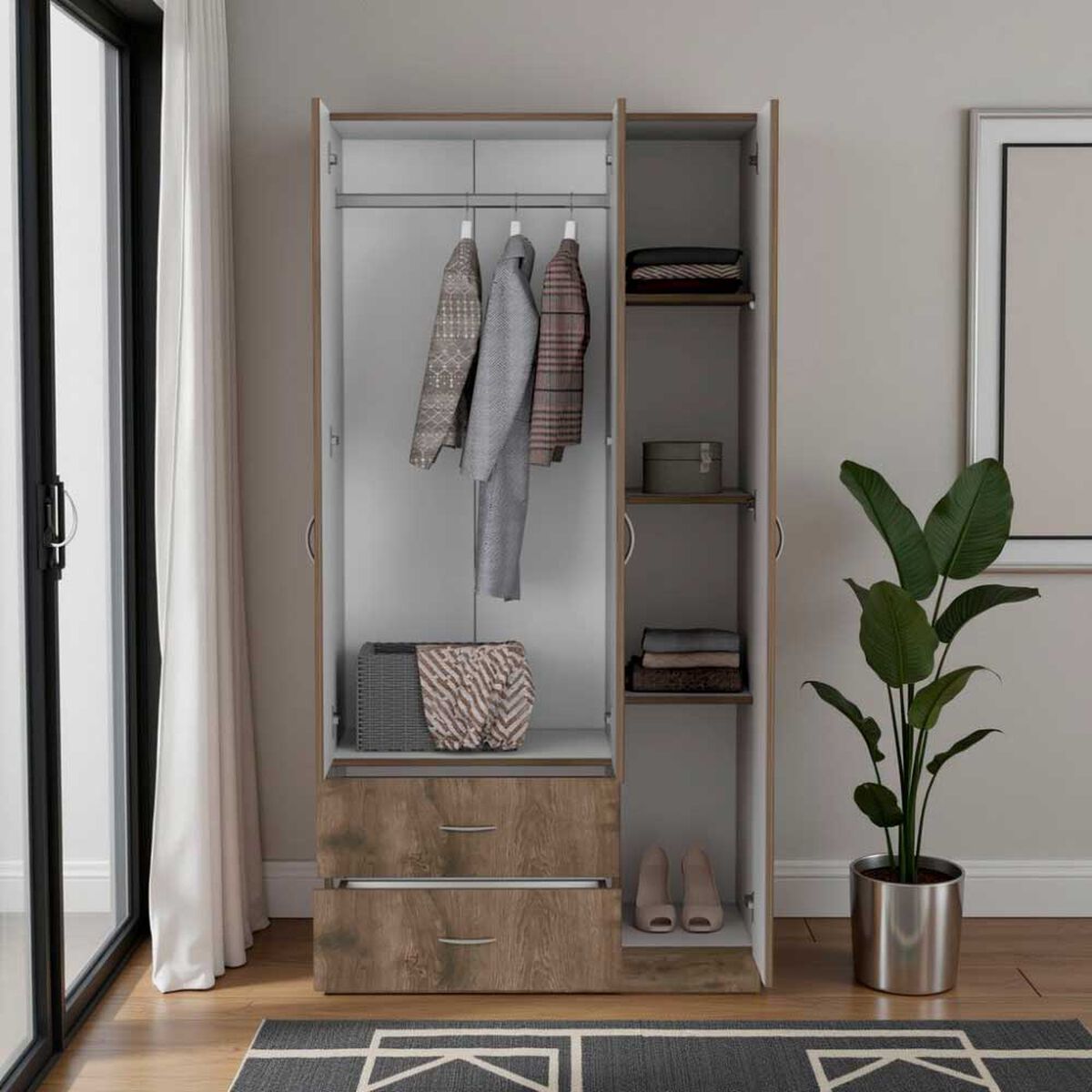 Closet Tuhome Austral 2 Cajones 3 Puertas Bellota-Blanco