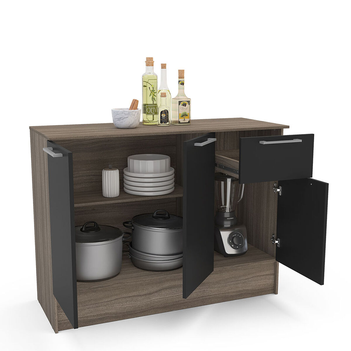 Mueble Base Vekkahome Madri 3 Cajon Negro