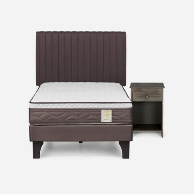 Cama Europea Rosen 1,5 Plazas New Style 4 + Respaldo + Velador Café