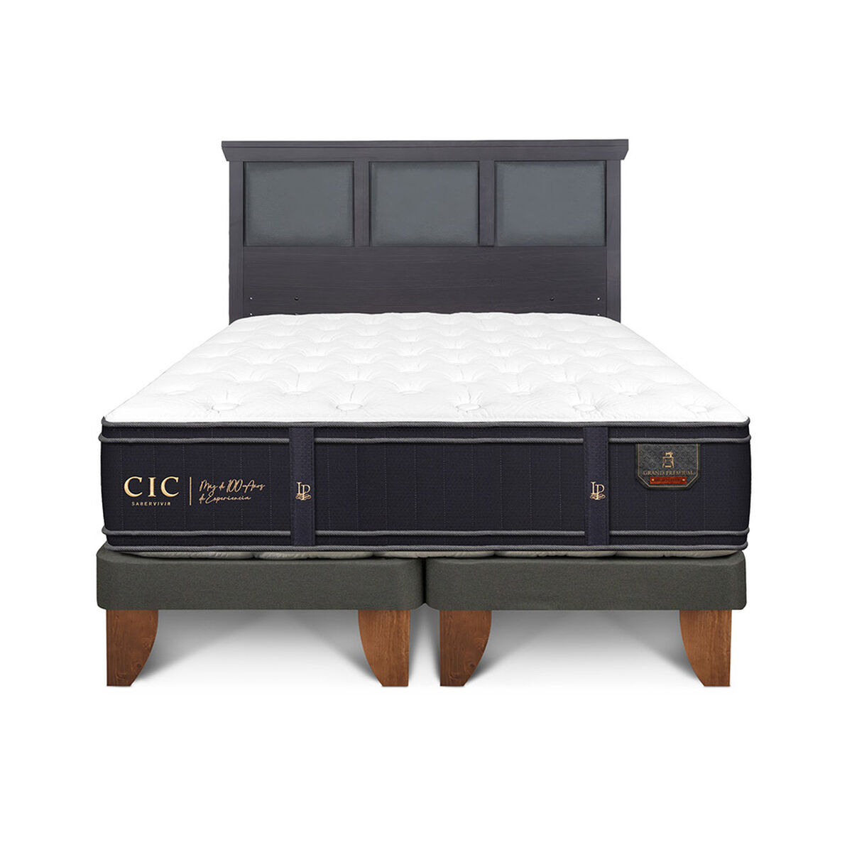 Cama Europea CIC Base Dividida 2 Plazas Grand Premium + Respaldo Torino Negro