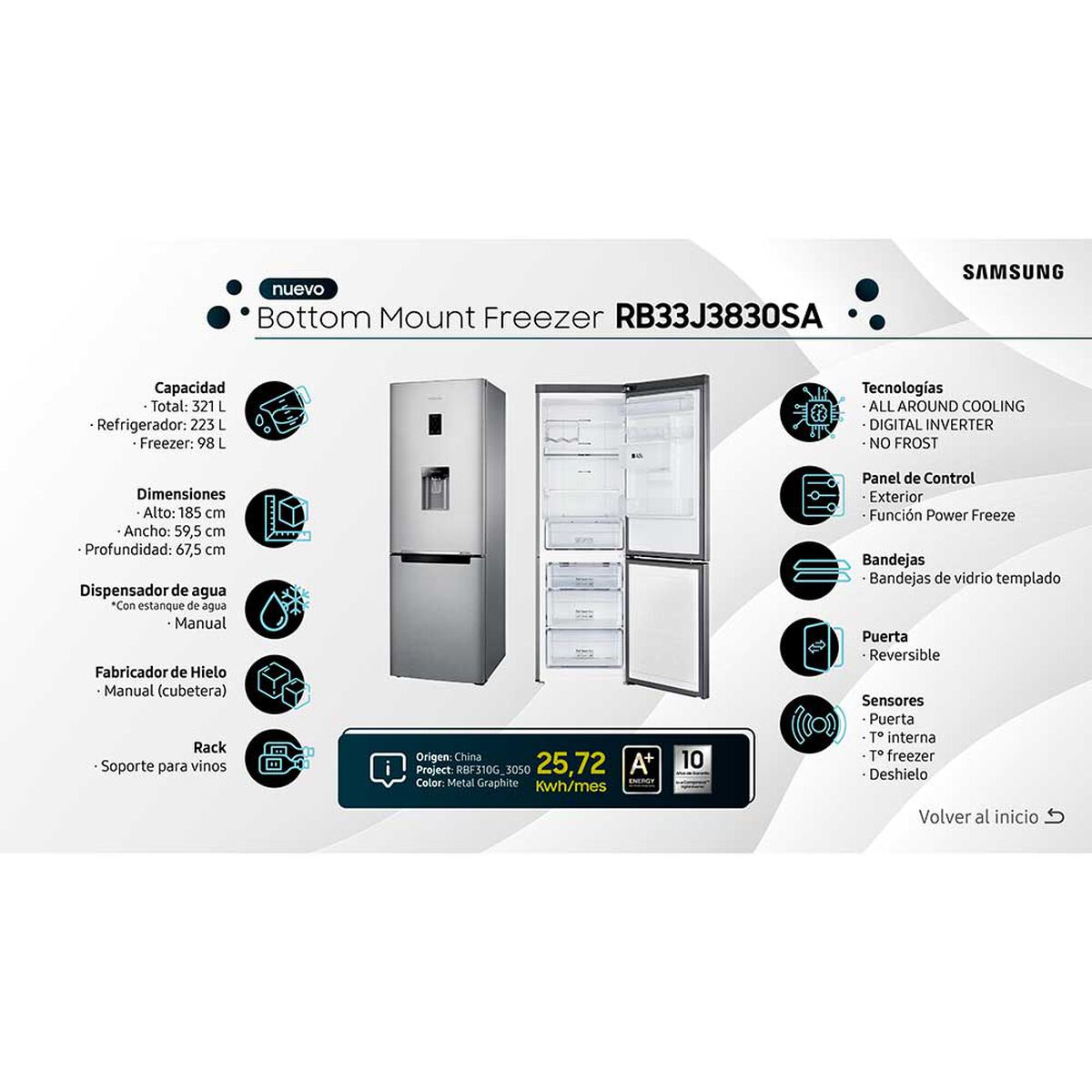 Refrigerador No Frost Samsung RB33J3830SA 321 lts.