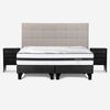 Cama Europea Rosen Base Dividida S&uacute;per King Driven + Respaldo + 2 Veladores Issey Niebla