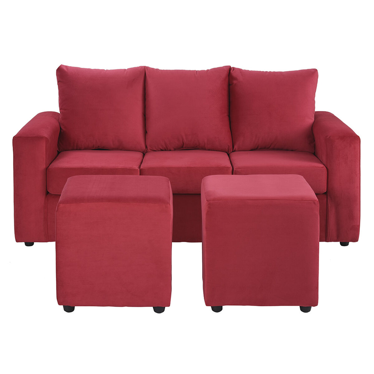 Sofá Bodevir Kendy 3 Cuerpos + Dos Pouf Cali Rojo