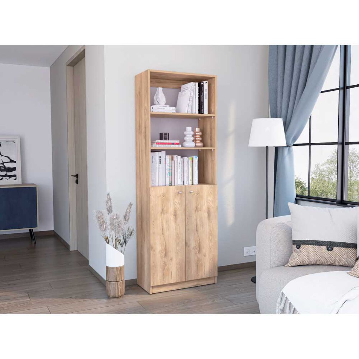 Biblioteca Recta TuHome Home E4 Macadamia Cartón Blanco
