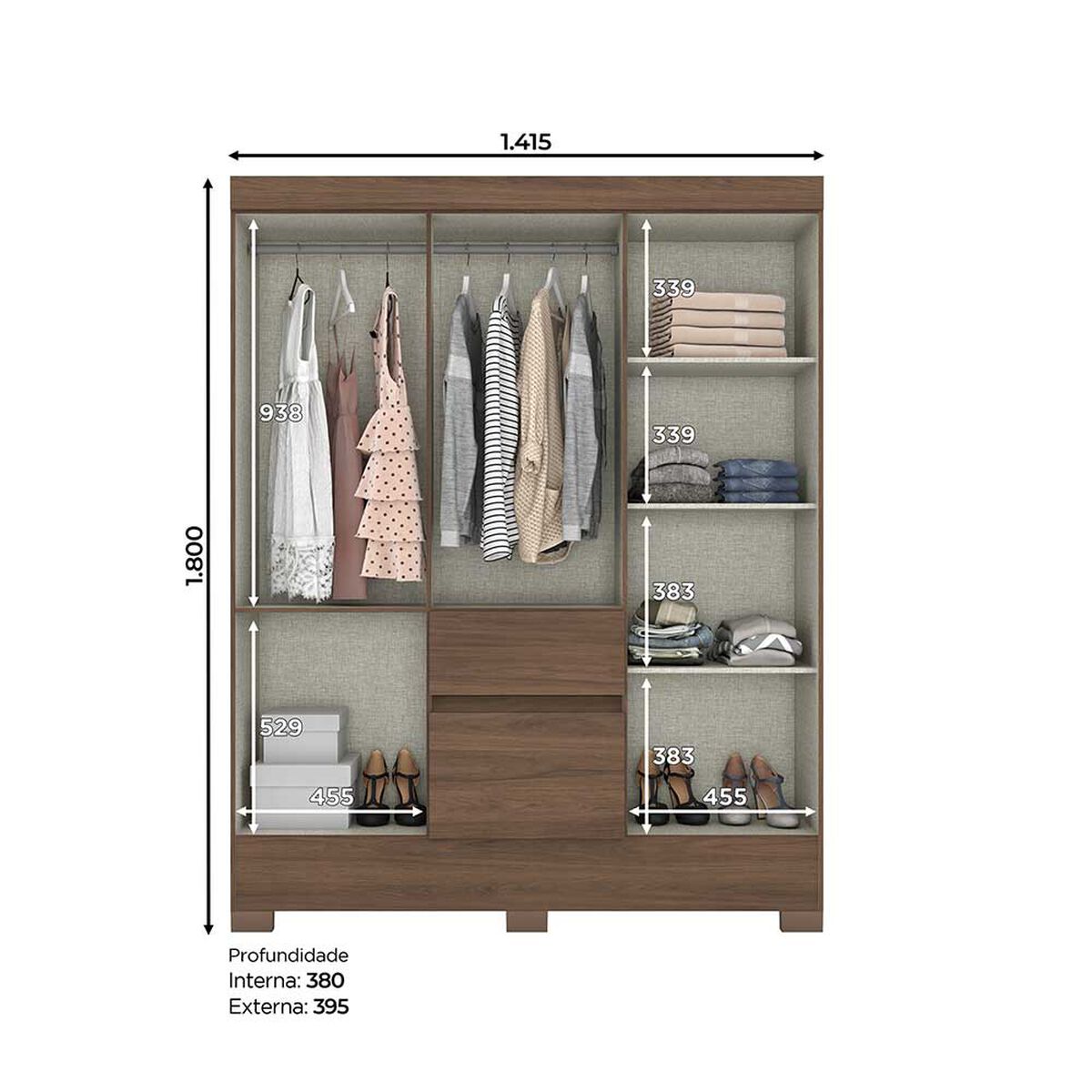 Clóset Home Mobili Mata 6 Puertas 2 Cajones Café