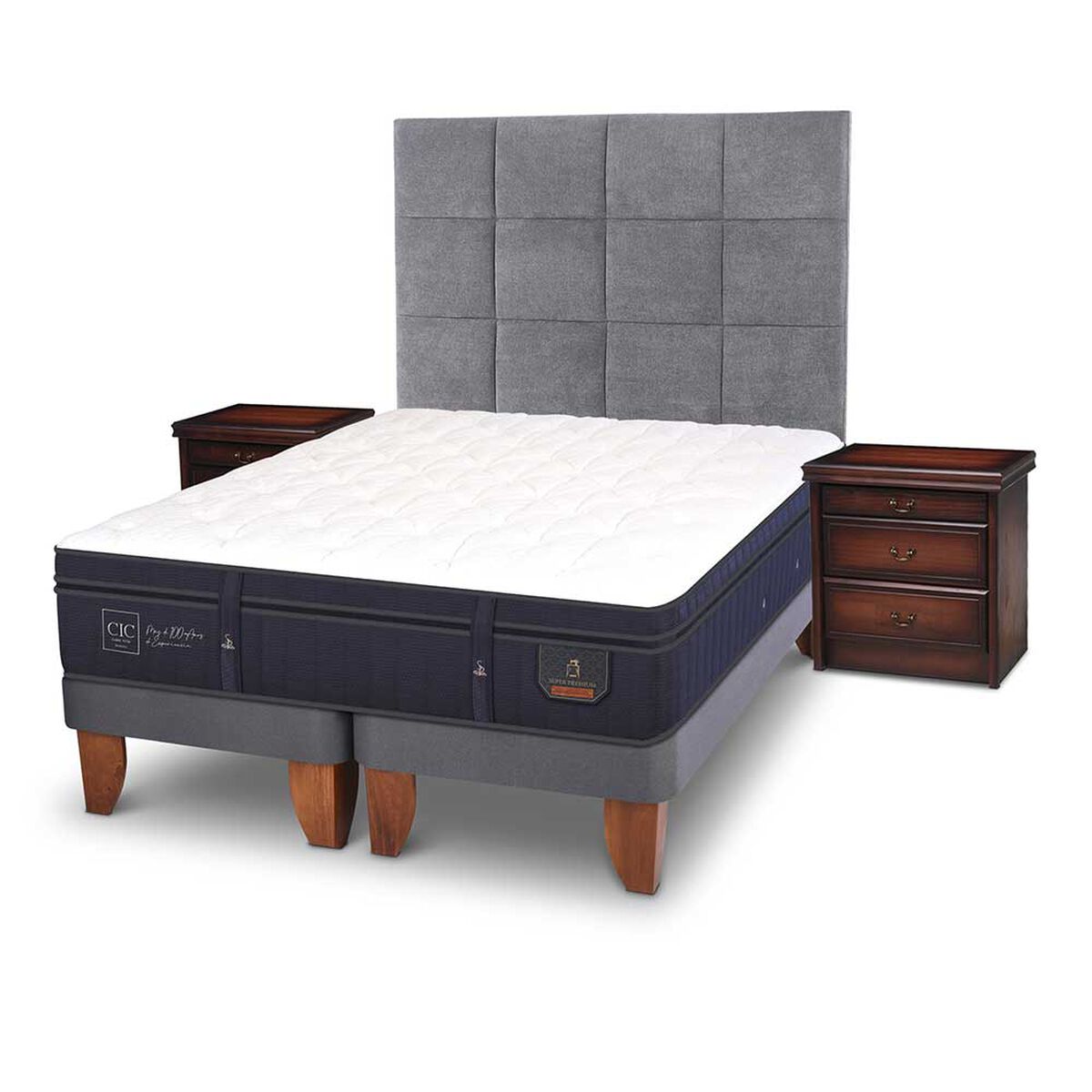 Cama Europea CIC Base Dividida 2 Plazas Súper Premium + Respaldo + Veladores
