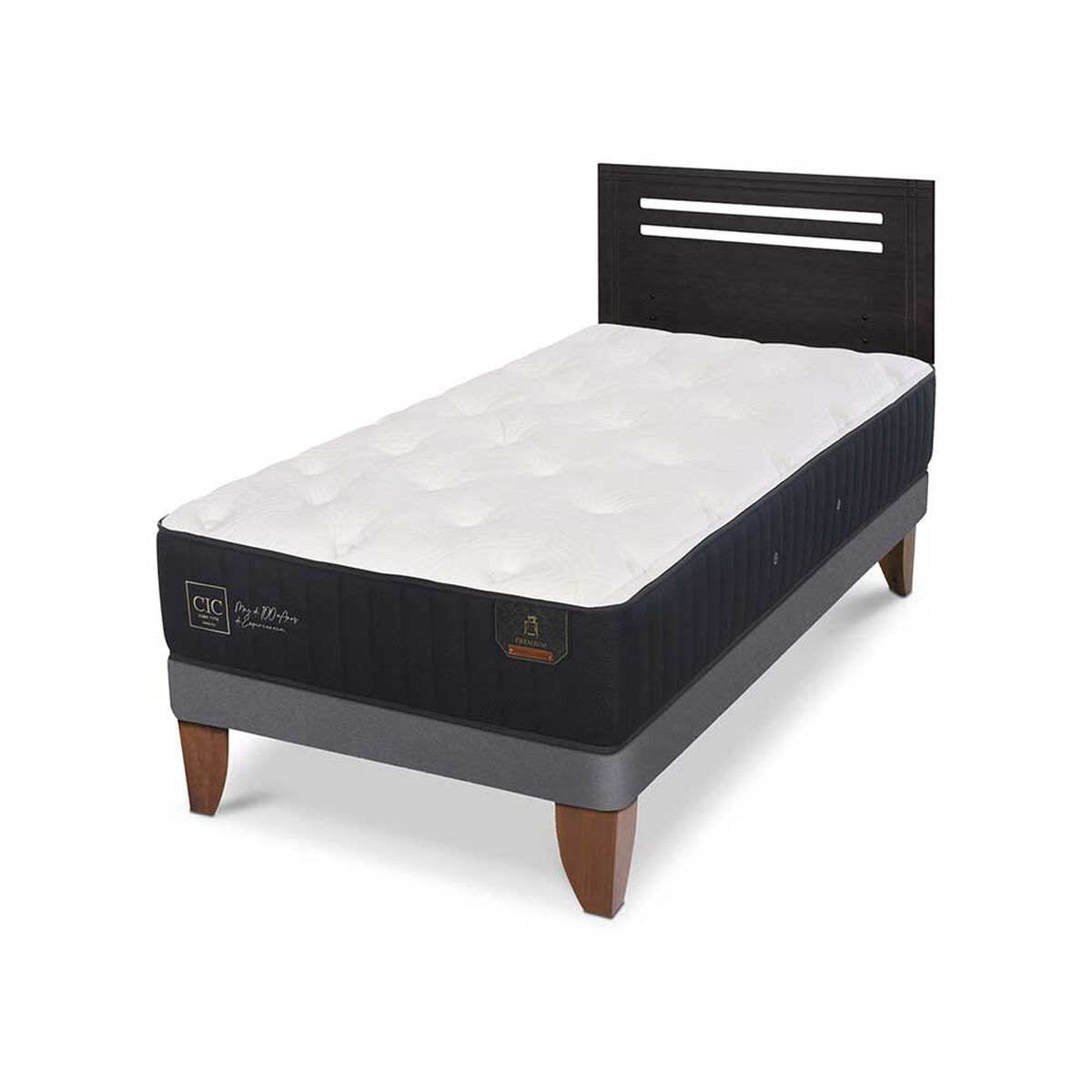 Cama Europea CIC 1,5 Plazas Premium + Respaldo Munich Negro