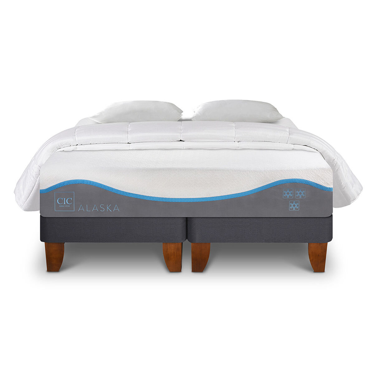 Cama Europea CIC Base Dividida King Alaska + Almohadas + Plum&oacute;n
