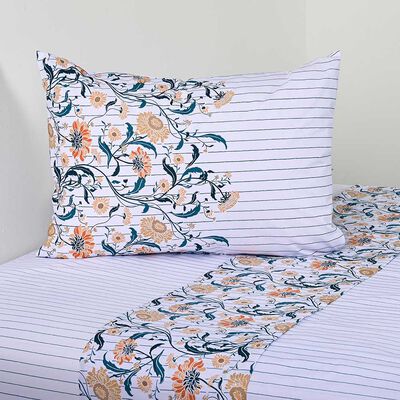 Imagen 1 del producto Juego de Sábanas American Family 1,5 Plazas Florelia 144 Hilos Blanco