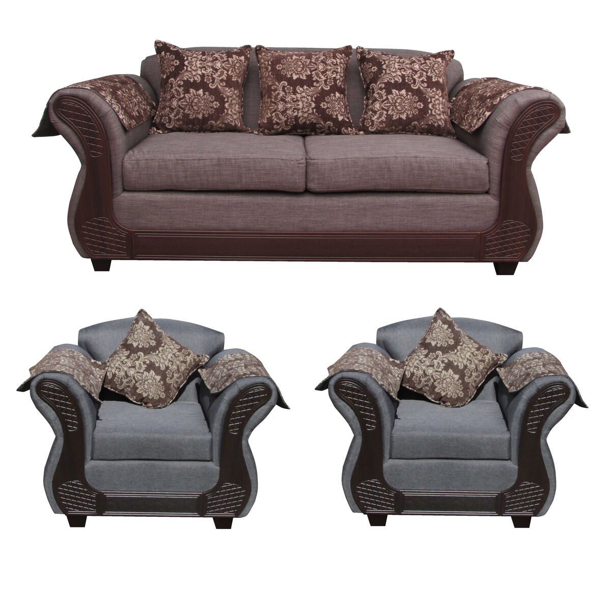 Juego de Living Almore Irlanda Sofá 2 Cuerpos + Dos Sillones 1 Cuerpo Gris