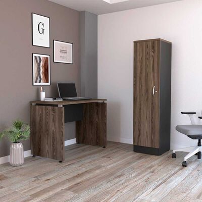 TUHOME Combo Escritotio + Biblioteca 1 Puerta TuHome Home Office Negro Soft-Coñac