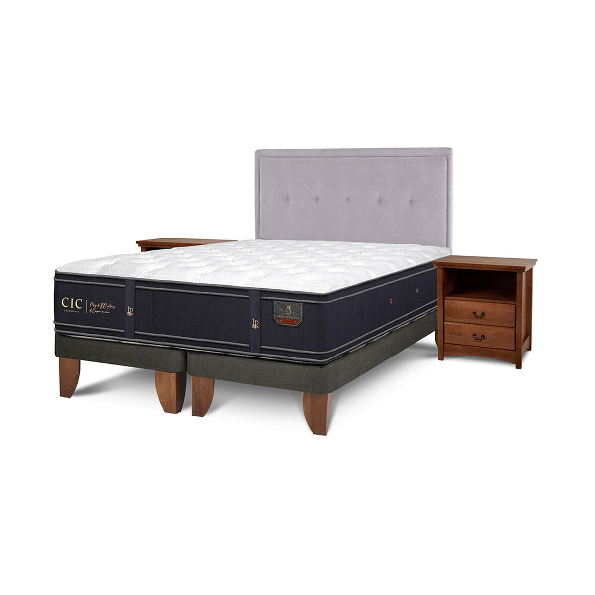 Cama Europea CIC Base Dividida King Grand Premium + Respaldo + Veladores