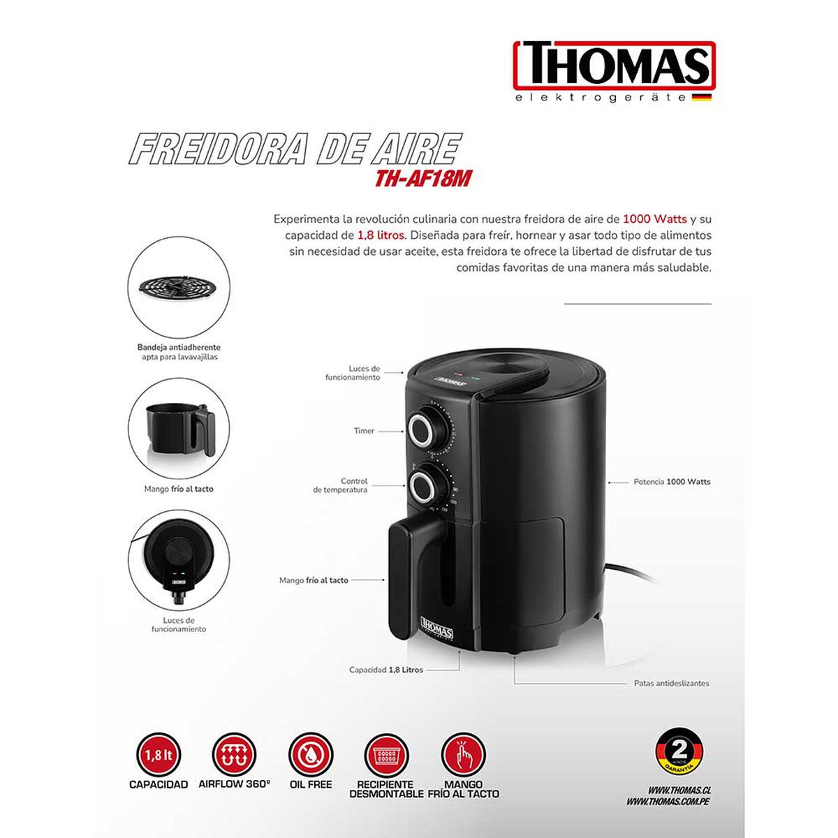 Freidora de Aire Thomas TH-AF18M 1,8 lts.