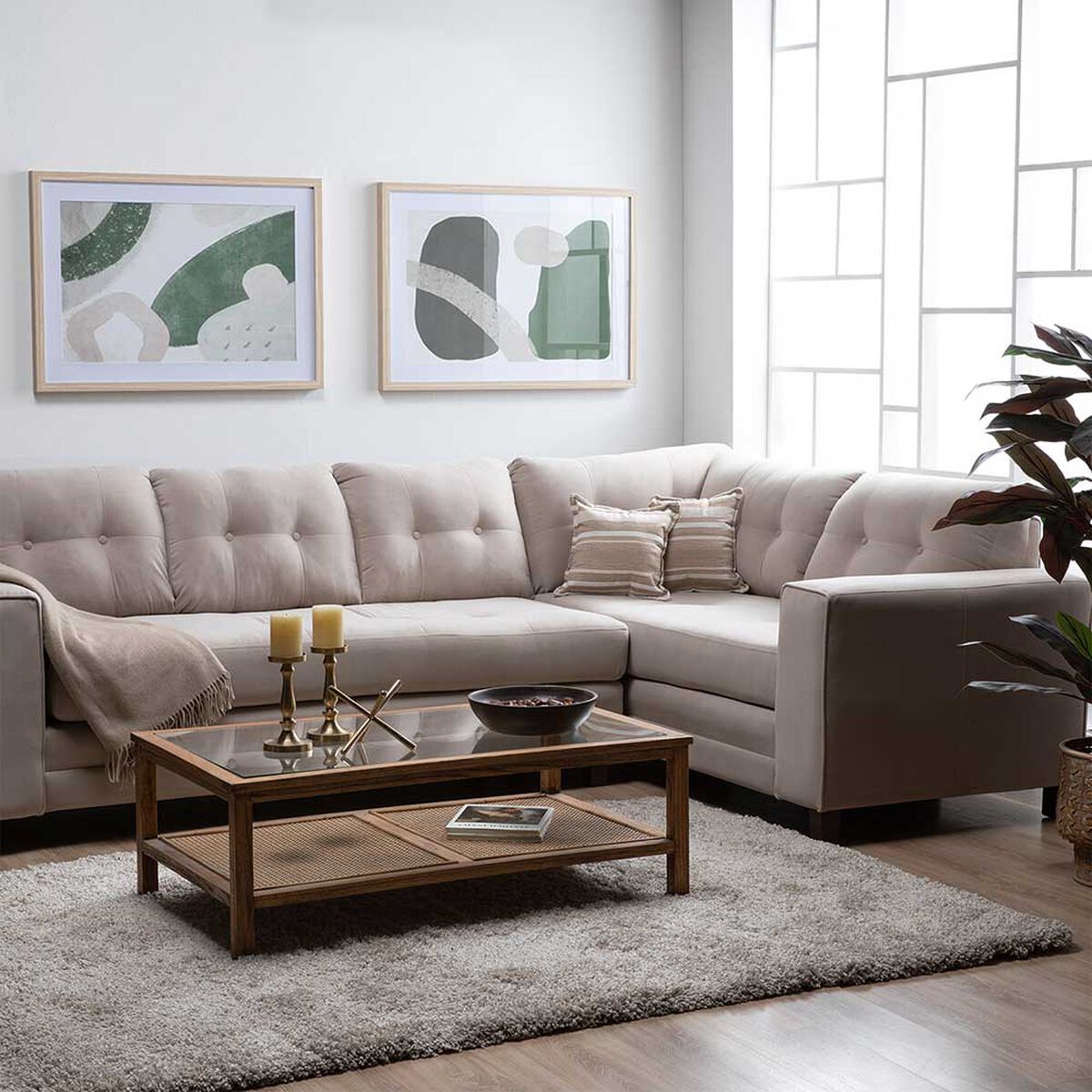 Sofá Seccional Derecho Living Factory Dubai 5 Cuerpos Beige