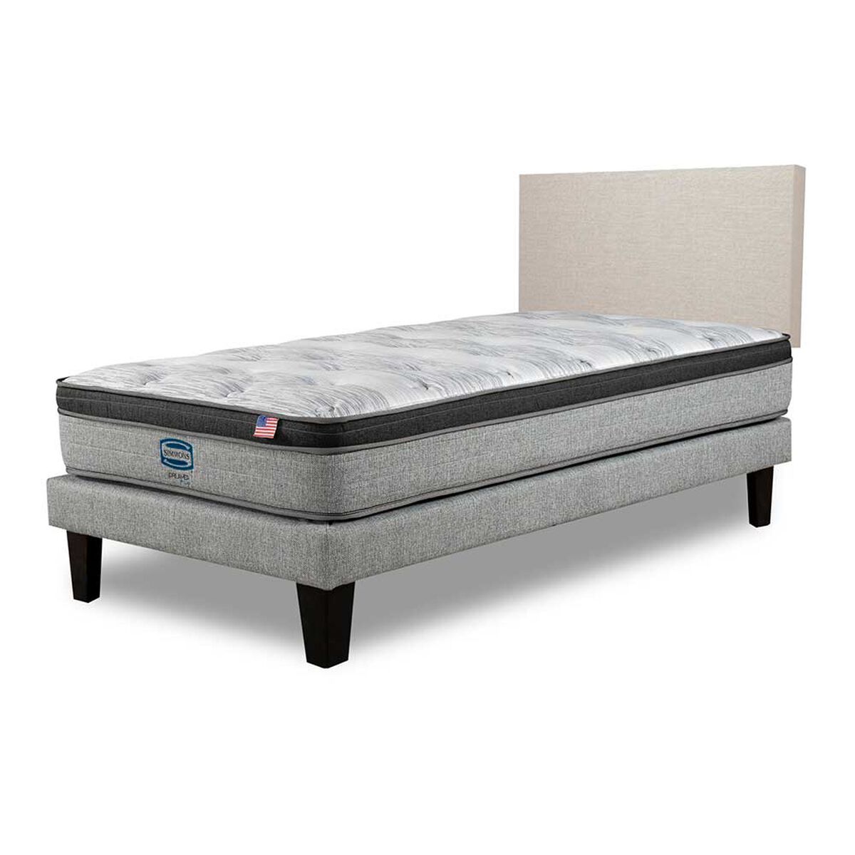 Cama Europea Simmons 1,5 Plazas Dreamer Plazasus Box + Respaldo Praga Arena