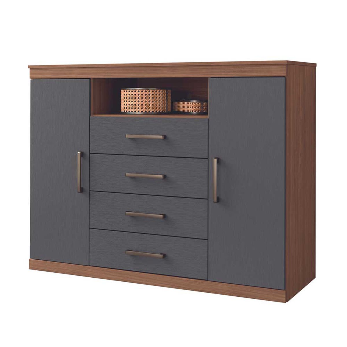 Cómoda Onessta Master 4 Cajones 2 Puertas Jatoba Grafito