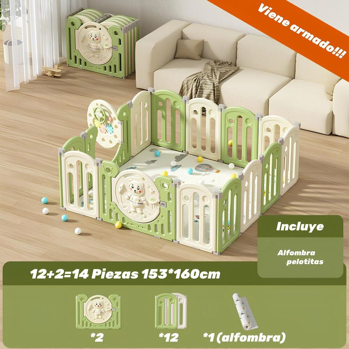 Corral Armado Multiposiciones Accesorios 153*160cm Lubabycas
