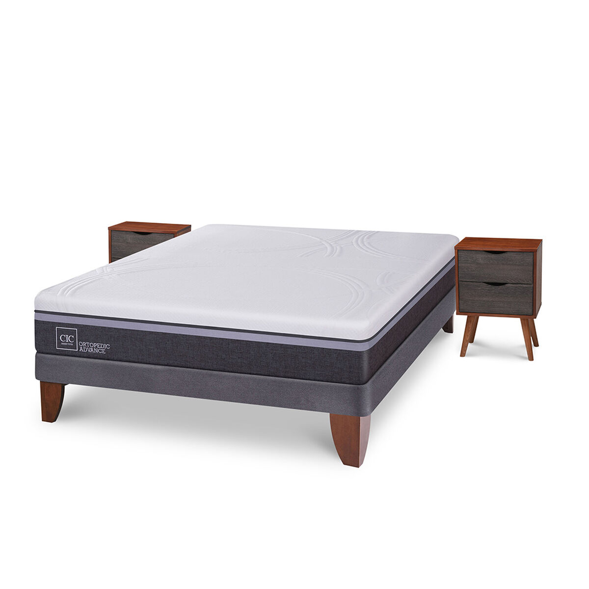 Cama Europea CIC 2 Plazas Ortopedic Advance + 2 Veladores Niger