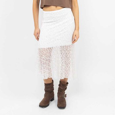 Falda Maxi Slim Encaje Mujer Icono Blanco