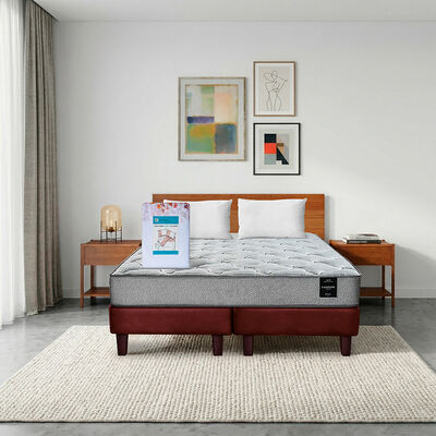 Combo Cama Europea Latam Home 2 Plazas Cannon BD Tela Chocolate + Textil + Resp. + 2 Velador Orion